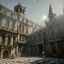 Placeholder: inside of a mystery dark gothic museum , dystopic, millions of books, labyrintic architecture, orange color scheme, high key lighting, volumetric light high details with white stripes and feathers unreal 5, octane render, cinema4d, dynamic lighting, dramatic lighting, 4k, redshift render, highly detailed, hyper realistic, sunset, Stephan Eicher