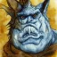 Placeholder: dungeons and dragons, fantasy, goblin, king, portrait, distinct face, ochre skin, watercolour, blue nose