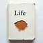 Placeholder: Couverture de livre classique ancien blanc abîmé intitulé 'Life is'