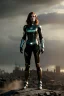 Placeholder: ruined city, __sci-fi armor__, __angles__, 19 year old woman, strikingly beautiful, ginger hair, titanium colour, [__starlets__|__starlets__], (pale __skincolor__ skin:1.2), __camera__ __hair__, detailed face and glowing eyes, c-cup breasts, leather choker, freckles, dynamic pose, _expression_, __accessory__, strappy outfit, (straps:1.1), sword in right hand, (buckles, buttons, snaps, rings:1.0)halter style breastplate, detailed eyes, plump lips, fantasy theme, Model hash: ddc3021b