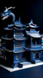 Placeholder: A dark blue palace with a dragon guarding it designed in Chinese paper art