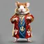 Placeholder: anthropomorphic hamster wearing a Wales flag gown and necklace with a text "7th" gold bling giving the bras d'honneur gesture, weirdcore, hyperreal