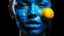 Placeholder: A stunning blue face with lips as bright as lemons, rendered in a hyper-realistic style with intricate details and a touch of surrealism.