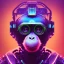 Placeholder: A beautiful portrait of a cyborg monkey purple neon color scheme, high key lighting, volumetric light high details psychedelic background