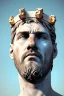 Placeholder: Ultra Realistic image, Roman sculpture, white marble material, Lionel Messi, gold crown of natural thorns, god crown, Renaissance style, sun rays background, waist up portrait, epic, celestial, cinematic lighting, God lights, 4k resolution, smooth details, soft lighting, unreal engine 5, art station, substance 3d.