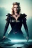 Placeholder: Kate Winslet as evil queen in black leather gown, cleavage, angry, stern look, unreal 5, octane render,cinema4d, dynamic lighting, dramatic lighting, 4k, redshift render, highly detailed, hyper realistic