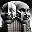 Placeholder: surreal poetic composition with multiple human bearded smiling faces with closed eyes, , 3D, high-relief, in the style of M.C.Escher, optical art, photorealistic, ambient occlusion, top light, black background , high contrast, symmetrical