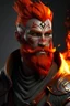 Placeholder: A male fire genasi with ashy gray skin with lava cracks and red hair and beard