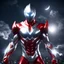 Placeholder: Ultraman , heroe super powers., 32K, HD RESOLUTION, 3D RENDER, RED WHITE COLORS CHROME METAL, helmet, ATHLETIC STRONG BODY, COMBAT ATTITUDE, , at night thunderS, night, moon, , SWORDS, SILVER CHROME, dark fantasy, illustration, cinematic, 3d render, conceptual art, anime