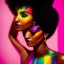 Placeholder: masterpiece, best quality, woman, dark skinned, sparkling eyes, fluorescent skin, colorful makeup, afro, head shot, highly detailed body, sun light, 4K, RAW, depth of field, high contrast, realistic details, 24mm