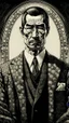 Placeholder: Asian Yakuza Member traditional Japanese Nihonga, black and white oil painting