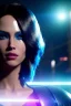 Placeholder: Futuristic fantasy character, portrait from waist up, physically fit, latex and leather attire, blue eyes, multicolor hair, intricate eyeliner, vibrant eyeshadow, clear completion, soft lighting, 4k resolution, intricate details, insanely detailed, colorful cityscape background, masterpiece, expert, cinematic smooth, retroanime style, realistic details, no helmet