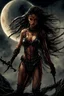 Placeholder: A dramatic digital painting portraying a warrior girl under the Moon, veins pulsing, claws of temptation visible, soul in turmoil. In the style of Luis Royo and Boris Vallejo and Giger, vivid colors, swirling brushstrokes, highly detailed, 8k resolution, surrealistic., juicy emotions, painting, gloomy fantasy, gloomy day, dark world, portrait, oil and graphite, wide strokes, a weaving frame around, by Ryohei Hase, Agnes Cecile, Raymond Swanland, Anne Bachelier