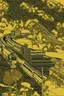 Placeholder: platinum outline of a train on gold paper, high contrast, beautiful countryside landscape, detailed full-color, nature, HD photography, Tishk Barzanji, autoCAD moonscape CorporateMemphis