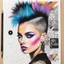 Placeholder: Open Journal With Colored Pencil Drawings Of Punk woman and collages