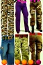 Placeholder: year 1997 denim fashion, Techno, "combat pants", cargo, Loose fit, low waist, baggy. Colors: denim blue, blue, purple, khaki, light green, lilac, plum, orange, terracotta, red, pink, dark blue, beige. Patterns: lynx, balls, stripes. lynx belt. Something between camouflage and cheetah prints. Women models. Sharon Stone, Sandra Bullock, Winona Ryder, Milla Jovovich, Big tennis shoes on. Latex in small part, areas, clothes..Combat pants. Leg warmers.