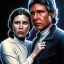 Placeholder: carrie fisher embracing harrison ford, waist up portrait, photorealistic faces, intricate, oil on canvas, masterpiece, expert, insanely detailed, 4k resolution, cinematic smooth, intricate detail , soft smooth lighting, soft pastel colors,