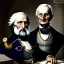 Placeholder: Archimedes and Charles Babbage working on a new invention