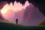 Placeholder: small dark elf man, drizzt, pink eye, fantasy, forest, sunset, mystic, fog render unreal, cave exit, mountain, 2 scimitars, big landscape, green raincoat, green hood