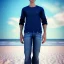 Placeholder: beautiful, smooth, realistic, Russian male, 15 y/o boy, beach background, face, jeans, slim, extremely sharp detail, finely tuned detail, ultra high definition, 8k, unreal engine 5, ultra sharp focus, smile teeth, happy