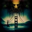 Placeholder: Profound modern horror movie poster, double exposure gritty spooky Cthulhu hanging over Golden Gate Bridge, ethereal blasphemies, Dramatic, deep colors, oddball masterpiece, sfumato, complex contrast, dynamic composition