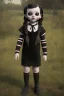 Placeholder: Wednesday Addams toddler, full body, jump, bokeh, hyper realistic