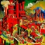 Placeholder: A red frantic volcanic factory with furnaces painted by Wassily Kandinsky