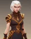 Placeholder: d&d character, female, cleric, cheerful, armor, white hair, gold eyes, smiling