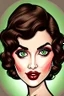Placeholder: cartoon portrait of a sexy European lady with short brown hair and makeup, seductive, smoky green-gray eyes, pouty bright red cocksucker lips