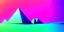 Placeholder: 3d rendering. Abstract futuristic neon background. Fantastic landscape with glowing geometric triangular frame and mountains