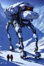 Placeholder: a sleek mechanical walker with eight legs scaling a very steep snow covered side of mout everest at night, it has a smooth surface, it has storage pods on its belly and humans can fit in the pods