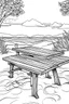 Placeholder: Outline art for coloring page, PICNIC TABLE ON A HAWAII BEACH, coloring page, white background, Sketch style, only use outline, clean line art, white background, no shadows, no shading, no color, clear