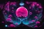 Placeholder: A vibrant pink and neon blue shower and tiny balls of energy, reminiscent of a nebula, set against among the dark silhouettes of plants , roots and trees, tiny metal ball robots floating and researches, cares plants, futuristic, etheral the essence of the energetic and captivating display, with the colors swirling throughout in the scene. digital art