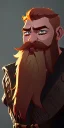 Placeholder: Dungeons and dragons character, warrior dwarf male, friendly face, high detail, High definition, ginger braided beard, ginger long hair in a bun, heavy armor, short height, black backdrop, mustache, battle ax