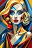 Placeholder: a beautiful woman with golden-ash hair, blue eye, maroon lips, in saree designed in style of cubism, realistic