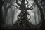 Placeholder: A grotesque bewitching resonating resider, its twisted form exuding an eerie allure amidst a shadowy forest. The main subject is a tree-like creature with gnarled limbs and glowing vines entwined around its trunk, standing tall and formidable in the midst of ancient woods. The image is a detailed and haunting photograph, capturing every intricate feature with a clarity that is almost unsettling. The creature's bark-like skin is adorned with pulsating bioluminescent patterns, casting an otherworl