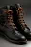 Placeholder: Man's black boots with bown leather and shoelaces