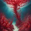 Placeholder: Crimson coral that reaches up and ensnares all that swim in it's path, in surrealism art style