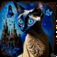 Placeholder: Starry night and Siamese cat, digital painting, fantasy, illustration, hyperdetailed, high definition, crisp quality, horror, dark, surreal, Weird, Tim Burton, creepy, Graphic novel, maximalist, Dr. Seuss, haunting, bizarre, frightening, Terry Gilliam, vintage, illustration