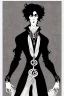 Placeholder: black haired young man necromancer wizard with gothic jewelry and tentacle fingers in the style of Aubrey Beardsley