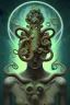 Placeholder: Spiritual being with Tentacles over human Head creating reality around, wrapping Tentacles around Human, Psychedelic