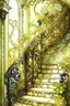 Placeholder: MAGIC, Staircase grotesque delicate filigree antiquity ivory watercolor openwork staircase cream roses, wild grapes, golden rococo filigree, botanical art, fairy-tale house magic balconies ink, sharp contrast, thin contour with white wire, anisotropic filtration, digital art,HDR,K.A.&art10.23, 5d, high detail, aesthetically pleasing, beautiful, realistic, high resolution
