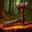 Placeholder: 90's TCG fantasy artwork art of an axe in a chopping block