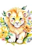 Placeholder: watercolor lion cub with flowers logo voluminous aesthetics lies in full growth cartoon