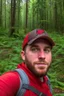 Placeholder: Red vested TF2 engineer taking a selfie at the forest