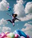 Placeholder: Ultra realistic clouds sky scene, wide angle, sweet childs falling down, inflatable color clothing, free jumping flying, many trinkets, monster hair, hair monster, many jelly beans, balls, smile, happy, circus style, extreme, wind, clouds sea, 20,000 feet altitude, stratosphere, soft color, highly detailed, unreal engine 5, ray tracing, RTX, lumen lighting, ultra detail, volumetric lighting, 3d, finely drawn, high definition, high resolution.