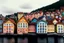 Placeholder: Colored pencil drawing, Very detailed, Realistic, Drawing of the colorfull houses in the city Bergen in Norway. Colorfull, professional, detailed, pencil strokes