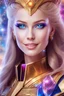 Placeholder: cosmic woman smile, admiral from the future, one fine whole face, crystalline skin, expressive blue eyes,rainbow, smiling lips, very nice smile, costume pleiadian, Beautiful tall woman pleiadian Galactic commander, ship, perfect datailed golden galactic suit, high rank, long blond hair, hand whit five perfect detailed finger, amazing big blue eyes, smilling mouth, high drfinition lips, cosmic happiness, bright colors, blue, pink, gold, jewels, realist, high commander