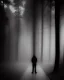 Placeholder: Sad person, greyscale, forest, cloudy, midnight