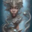 Placeholder: sango fantasy, fantasy magic, intricate, sharp focus, illustration, highly detailed, digital painting, concept art, matte, artgerm and paul lewin and kehinde wiley, masterpiece sexy lips Asian afro lips black African lady body mermaid Dragon head silver bright snow lady outer space mermaid pretty skull head